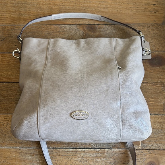 Coach Handbags - Coach Pebbled Leather Shoulder Bag in Light Beige